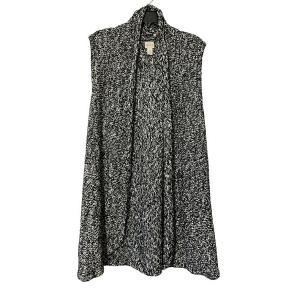 Chico's Sleeveless Knit Cardigan Duster Length Shawl Neck Coastal Womens Size 3